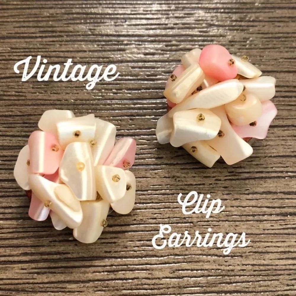 Vintage JAPAN Clip Earrings Ivory Mother of Pearl